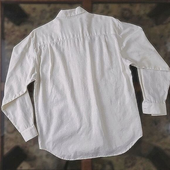 Vtg Talbots ivory floral textured long sleeve button-down shirt - Picture 5 of 14